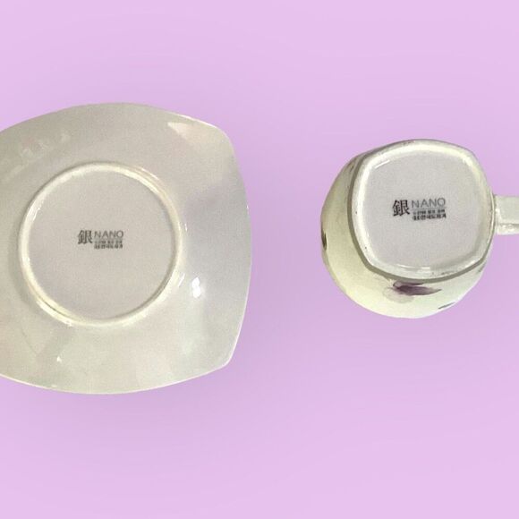 Nano Cups & Saucers Purple Floral Coffee Tea Dinnerware Set Of 2 - Picture 4 of 8